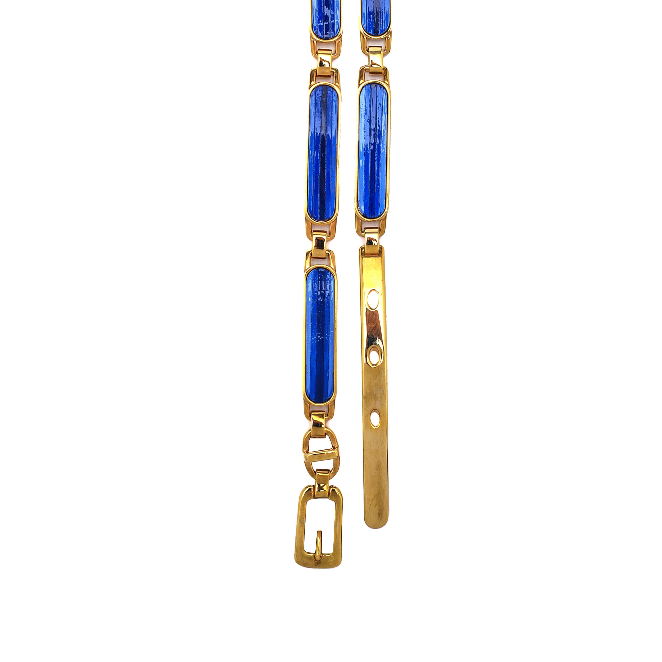 Etro - Blue & Gold Tone Metal Fastening Belly Chain Belt / 80cm